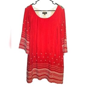Luxology Red Dress with Floral Lace Crochet Designs, Size Large